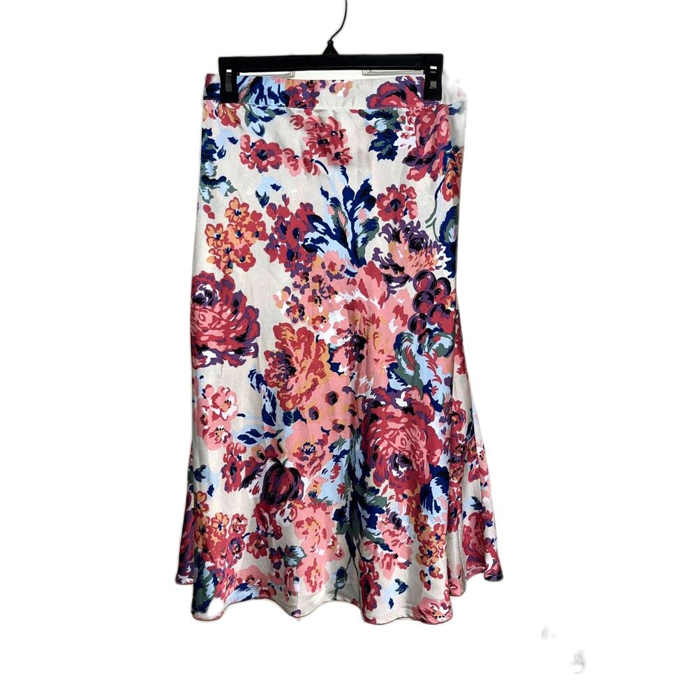 Floral Satin Bias Midi Skirt